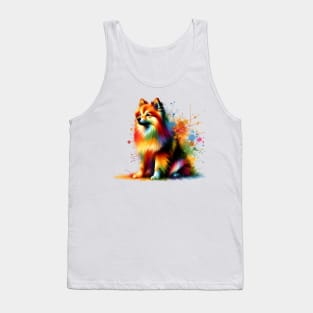 Colorful Finnish Spitz in Splashed Paint Art Style Tank Top